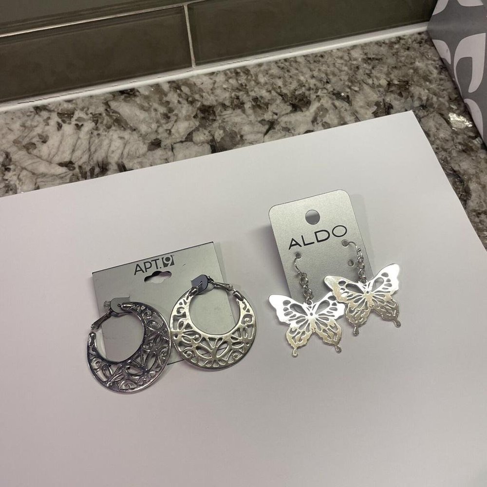 Lot Of 2 Aldo Dangle Drop / Apt 9 Hoop Costume Earrings Pierced NWT Silver Tone
